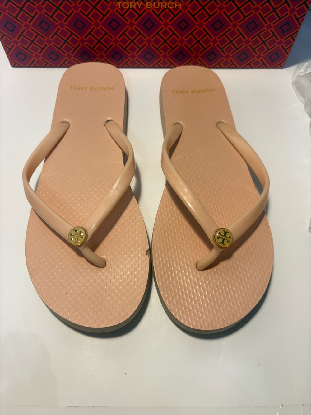 Tory Burch Blush Beige Logo Thong Sandals